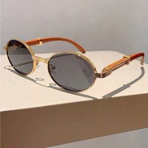 NEW Retro Oval Metal Sunglasses with Grey Green Lens OS